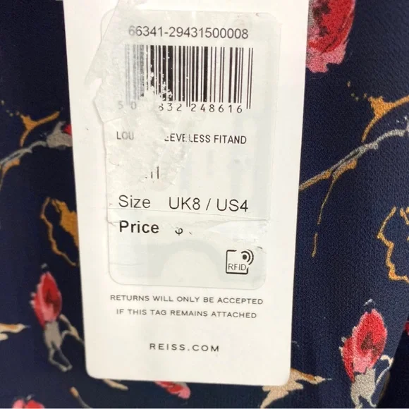 Reiss Navy Louise Floral Print Mesh Trim Dress NWT - Picture 7 of 9